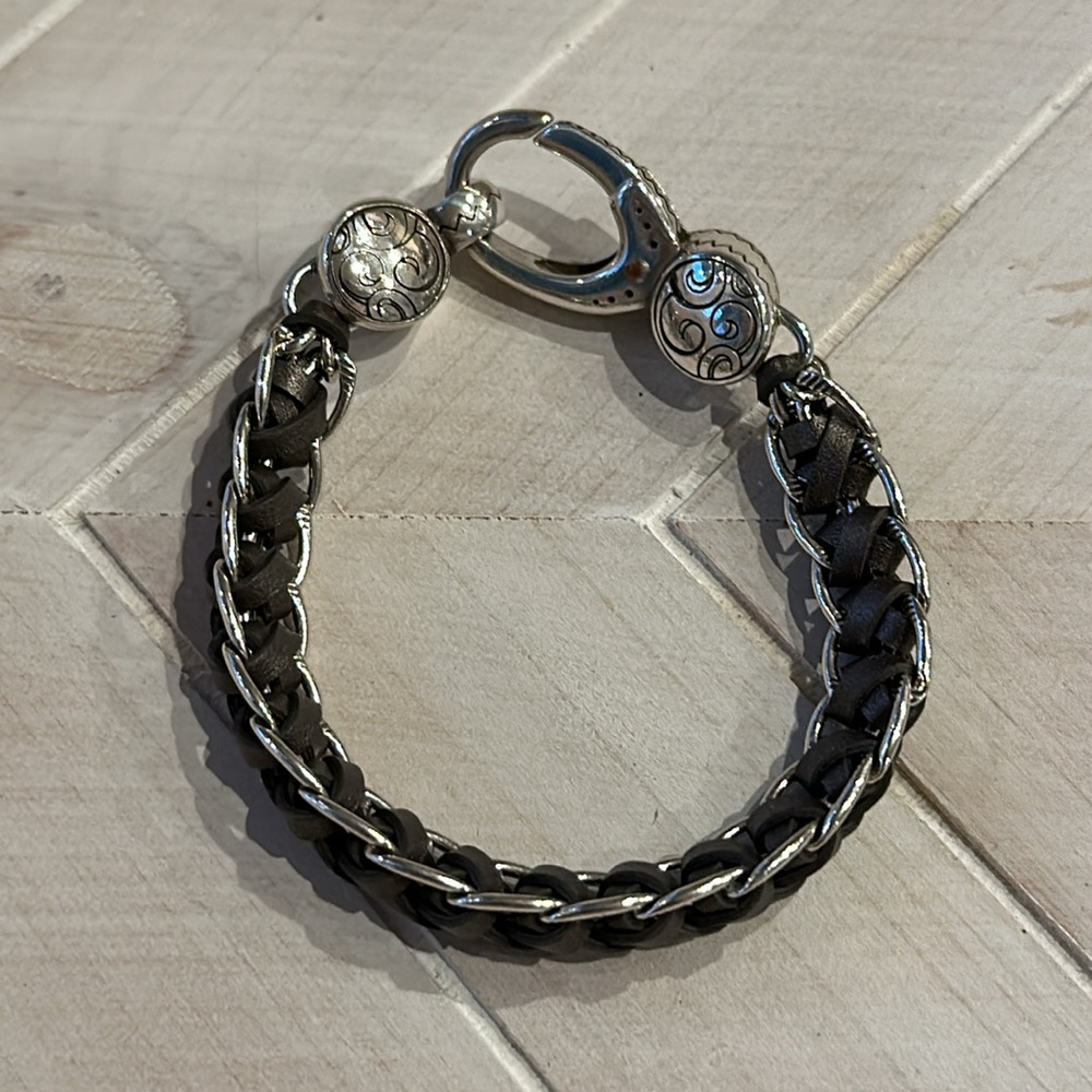 Brighton Bracelet Brown Leather Silver Chain